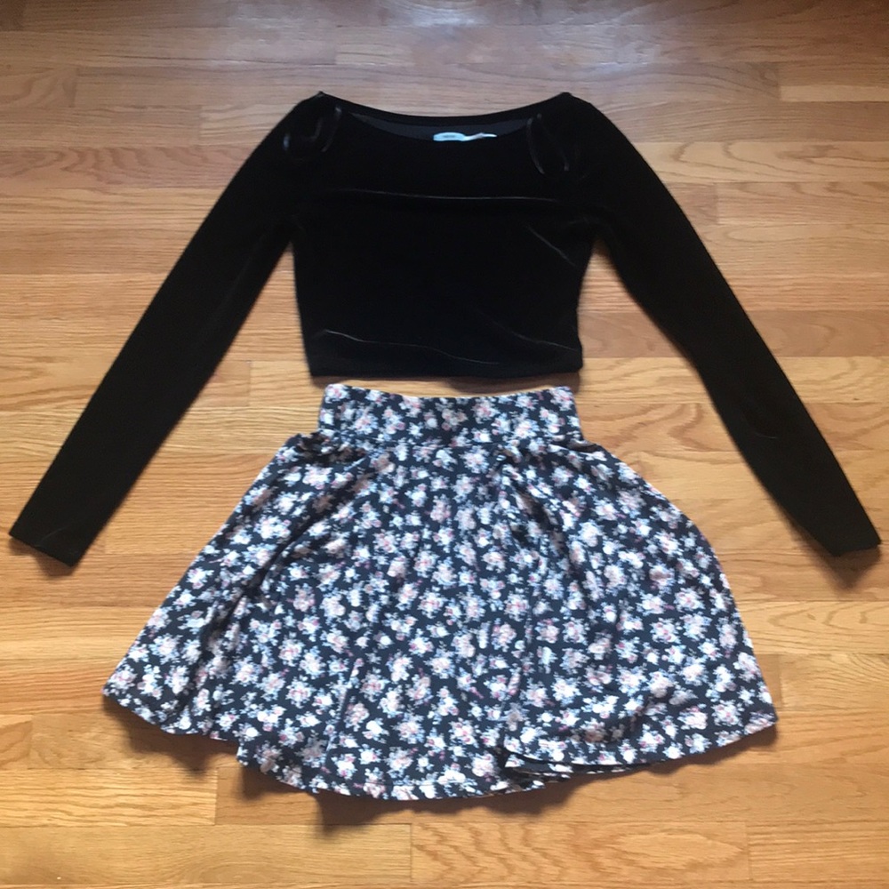 Knee length floral skirt and matching top